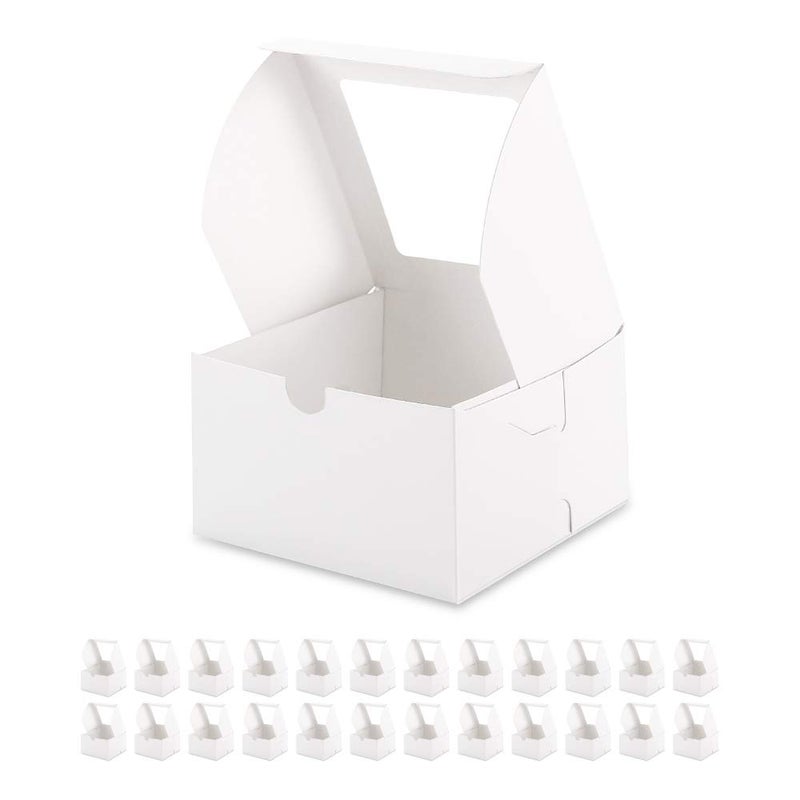 BAKIPACK 25 White Bakery Boxes with Window, 6x6x4 Inches Cake Boxes with Window, Treat Boxes for Small Bakery, Dessert, Candy, Cookies, Pastry, Party Favors, Wedding Cake - Image 1